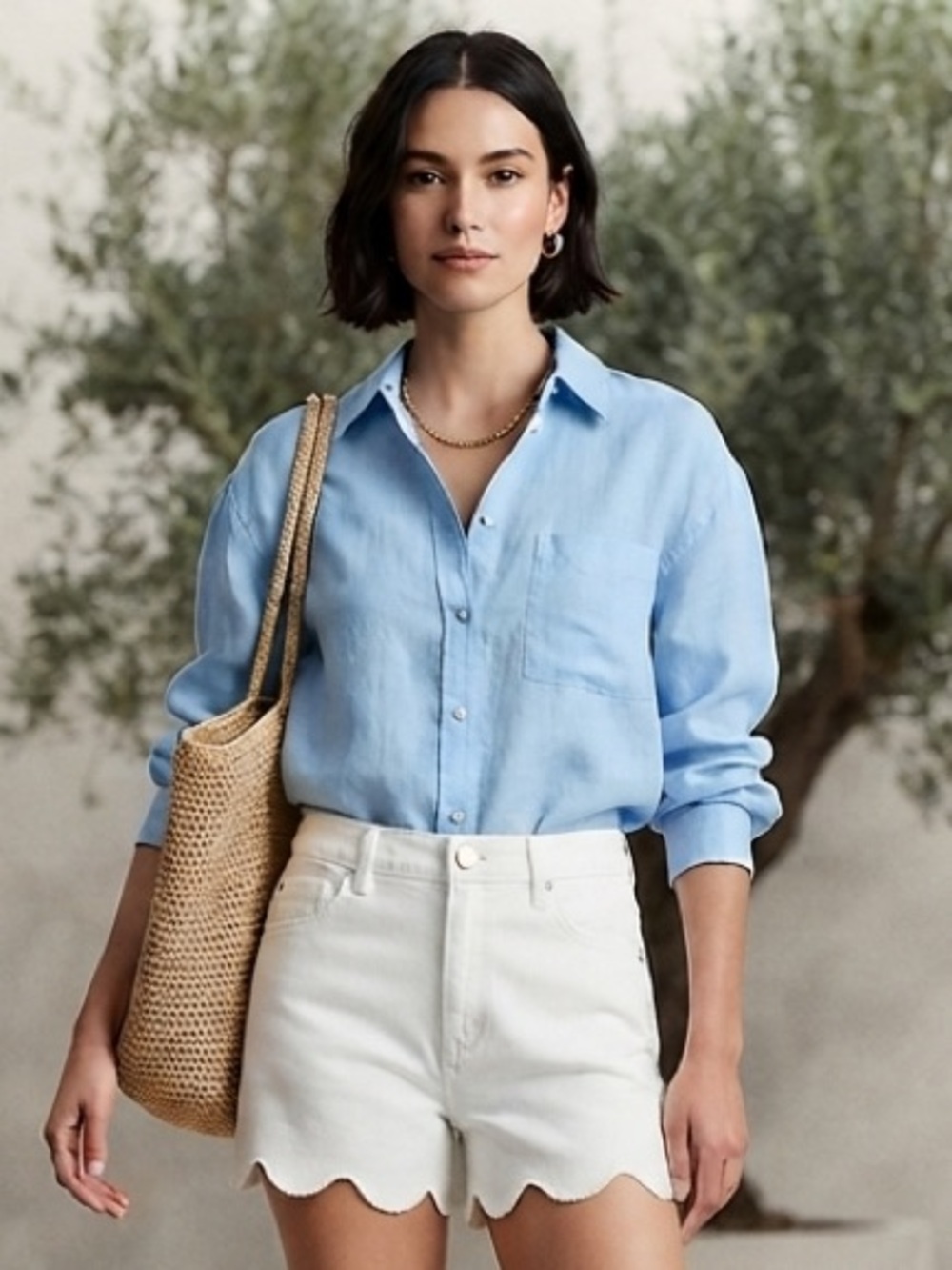 NWT - Democracy “Mold & Hold” White Denim Shorts w. Scalloped Hem